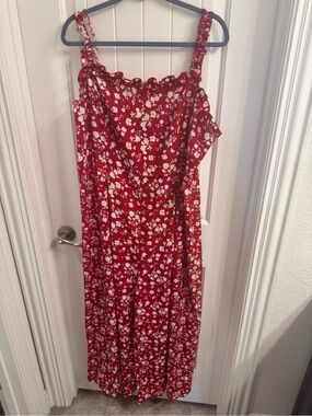 Shein Plus Size 4X (20) Red and White Floral Jumpsuit
